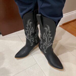 Women Mid-calf Cowboy Boots Pointy Toe Boots Embroidered